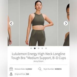 EUC LULULEMON ENERGY BRA SIZE 12, HIGH NECK AND LONG LINE